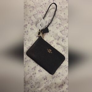 Coach Black Wristlet with Gold Accents